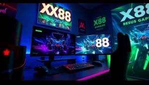 Dynamic online gaming setup for XX88.XYZ showcasing exciting gameplay and vibrant lighting.