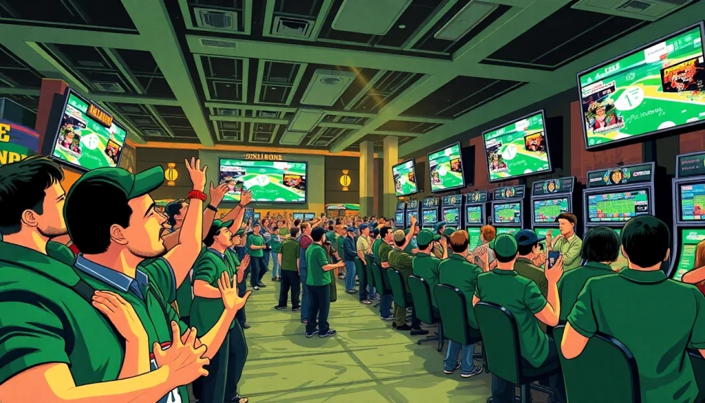 Engaged fans participating in sports betting in Oklahoma during a vibrant casino event.