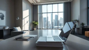 Enhance your understanding of Business with a modern workspace illustration featuring natural light and sleek design.