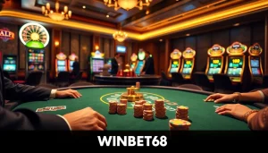 Experience luxury gaming excitement at WINBET58's poker table with vibrant chips and cards.