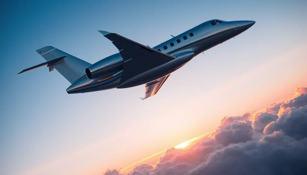 Experience luxury private jet travel with https://flymarquis.com in this stunning sunset scene.