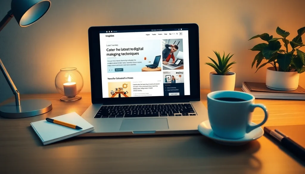 Engaging digital marketing blog interface on blogslabs.xyz showcased on a stylish laptop.