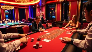 Experience the thrilling atmosphere of https://okwin.blog/ with players enjoying an intense casino gaming session.