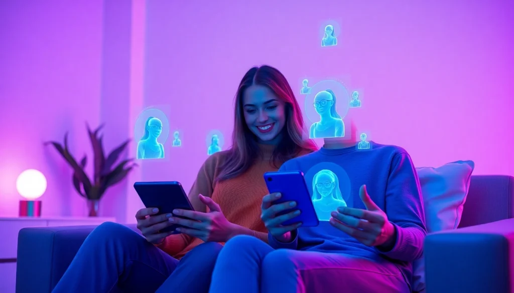 Engaging in an ai sex chat with immersive AI characters in a warm, modern setting.