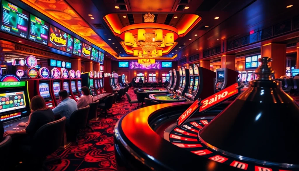 Players enjoying a thrilling casino experience at https://okfun.baby/ with vibrant tables and slot machines.