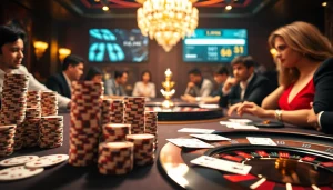 Engaging scene of a lively casino gaming table featuring modern 주소모음 links seamlessly integrated into a luxurious gambling atmosphere.