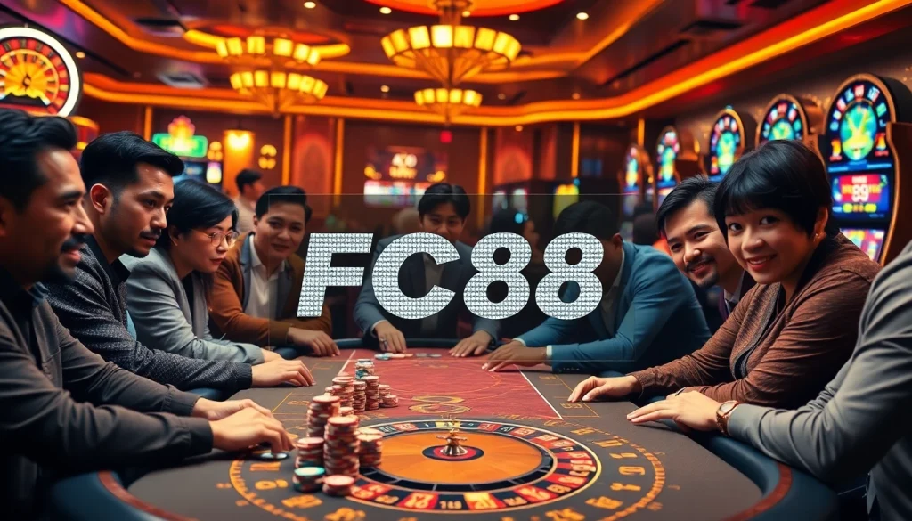 Experience the excitement of high-stakes poker at FC88 with vivid casino elements and professional setups.