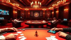 Players enjoy a thrilling game at an elegant XX 88 casino table with vibrant chips and cards.