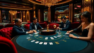 DAGA poker players engaging in an exciting game at a luxurious casino table.