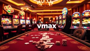 Experience thrilling gameplay at VMAX casino with rich poker tables, vibrant slot machines, and exciting gaming atmospheres.