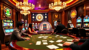 Experience the strategy of Go8 Poker in an upscale casino setting with vibrant games and excitement.