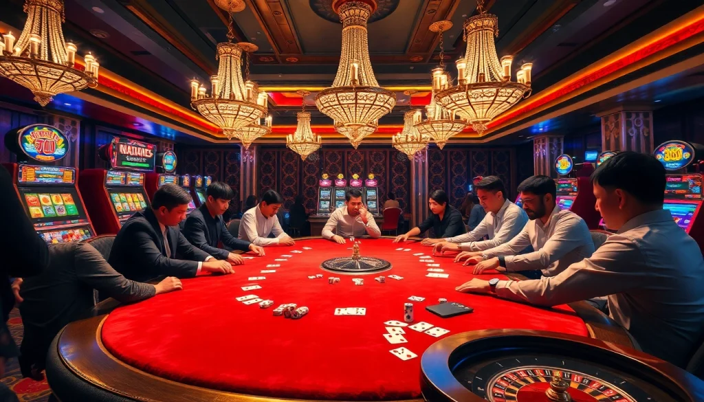 Engaging poker players compete at a vibrant casino table inspired by 9Dbet.