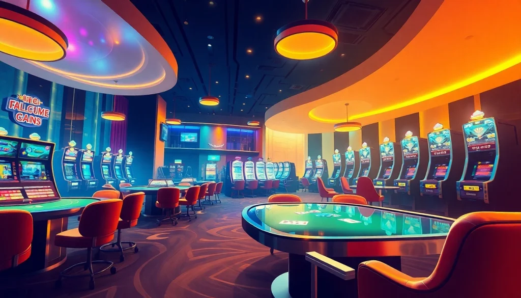 LC88 Vip gaming platform illustration showcasing vibrant casino scene and modern ambiance.