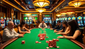 S88VIP players engaging in high-stakes casino games at an elegant table, showcasing excitement.