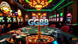 Experience high-stakes action at GG88 with vibrant casino chips and exciting slot machines.