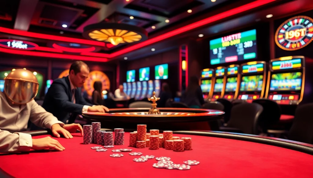 Experience the excitement of i9bet with a high-stakes poker game in a luxurious casino.