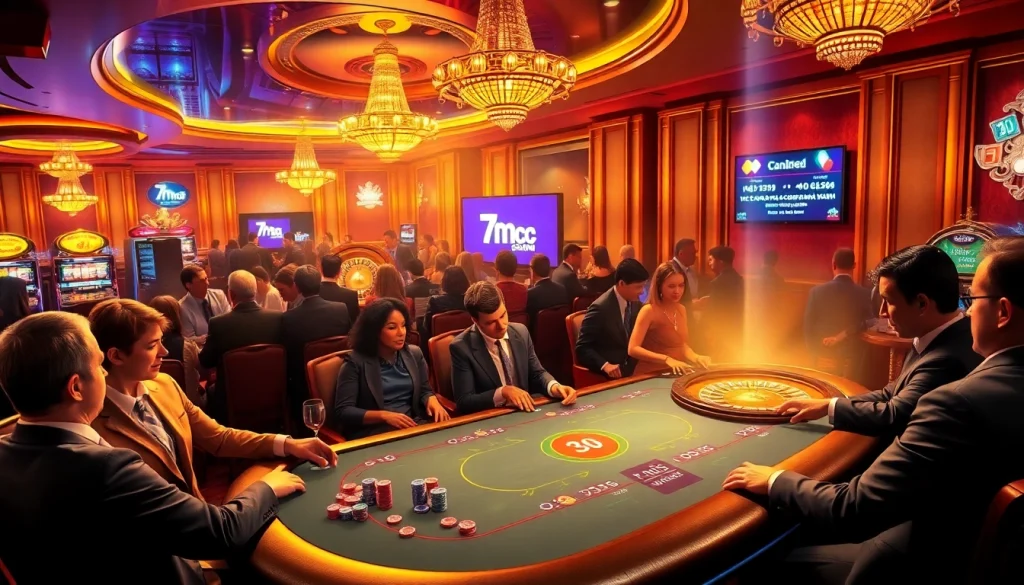 Engaging casino scene with players at a poker table, showcasing 7m cn excitement and luxury.