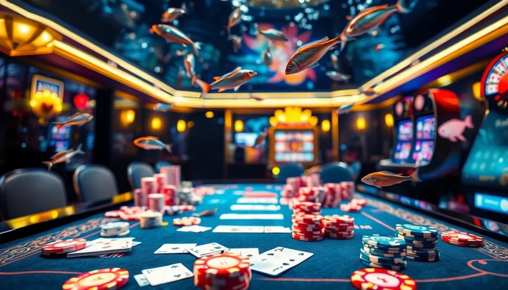Exciting bắn cá đổi thưởng scene with vibrant underwater visuals and casino elements