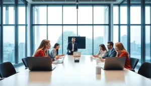 Engaged professionals discussing Business strategies in a modern office environment.
