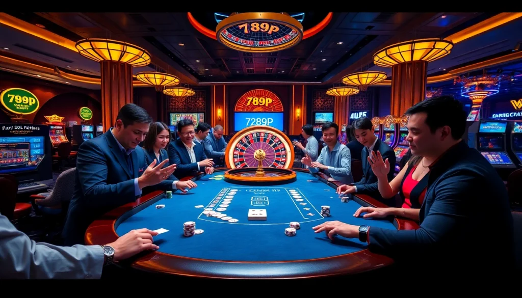 Players enjoy high-stakes gaming at 789p's luxurious casino, engaging with roulette and cards.