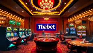 Exciting casino scene at Thabet showcasing vibrant gaming tables and players