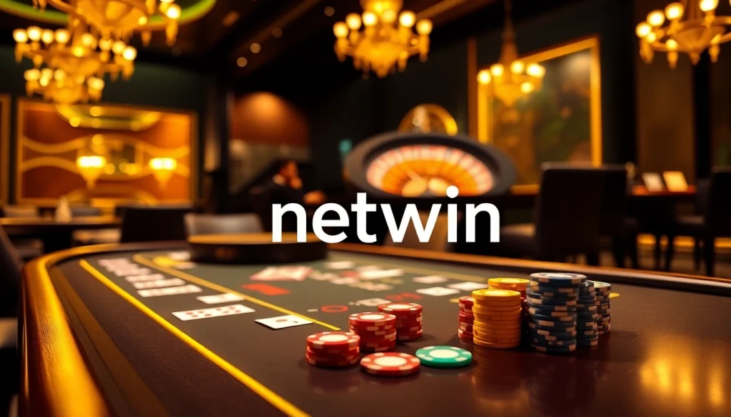 Experience thrilling gameplay at netwin's luxurious casino with vibrant poker chips and card tables.