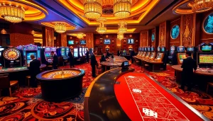 Experience excitement at https://f8bet.dental/ with vibrant casino games and elegant players enjoying their bets.