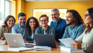 Engaged professionals learning through CareerSprints.com in a bright training environment.