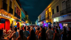 Experience puerto rico nightlife with vibrant crowds enjoying cocktails and dancing in San Juan.