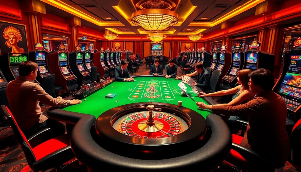 Experience thrilling bets at DR88's luxurious casino, featuring professional dealers and vibrant gaming atmosphere.