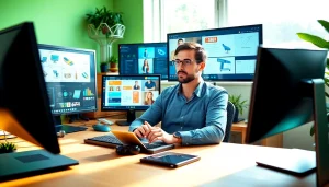 Maximize your profits with deviens-dropshipper.fr in a modern and vibrant home office.