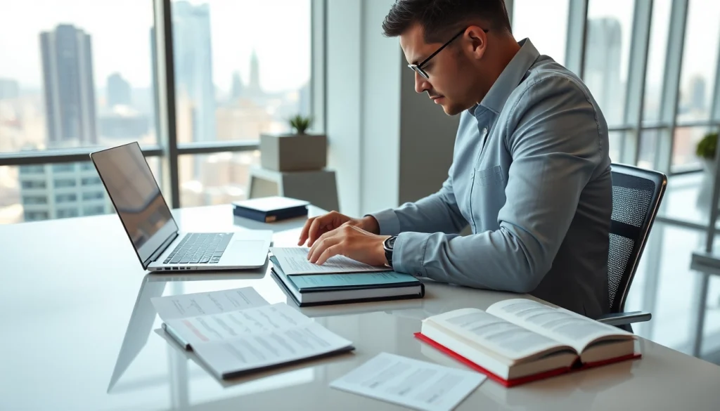 Traduction professionnelle avec translatecompany.fr, illustrant un traducteur concentré dans un bureau moderne.