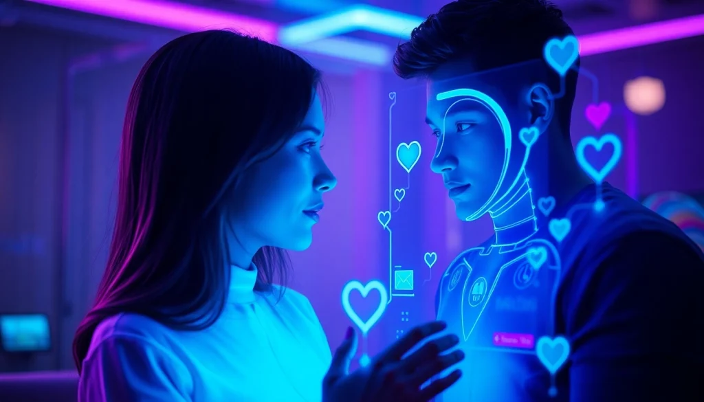 Engaging ai sex chat with a futuristic AI chatbot interface symbolizing connection.