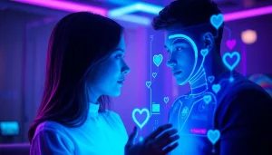 Engaging ai sex chat with a futuristic AI chatbot interface symbolizing connection.