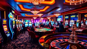 Experience the excitement of gaming with JUN88 through a vibrant casino scene of players enjoying diverse games.