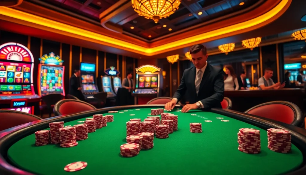 Experience the excitement of KKWIN poker tables with vibrant chips and thrilling gameplay.