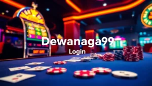 Experience the thrill of Dewanaga89 login as you engage with vibrant slot machines in a luxurious casino setting.