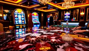 Players enjoying an exciting game at OK365 casino, showcasing vibrant table games and slot machines.