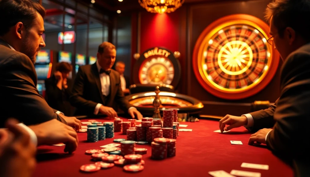 Engage in thrilling poker action at a luxurious casino table showcasing jbo poker chips.