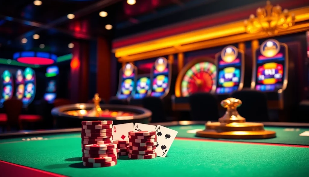 Players engaging in intense poker action at a ta88 casino table with colorful chips.