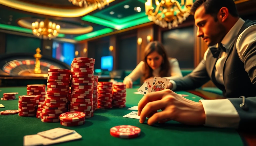Engaging players in a thrilling poker game, highlighting bk8's luxurious casino experience.