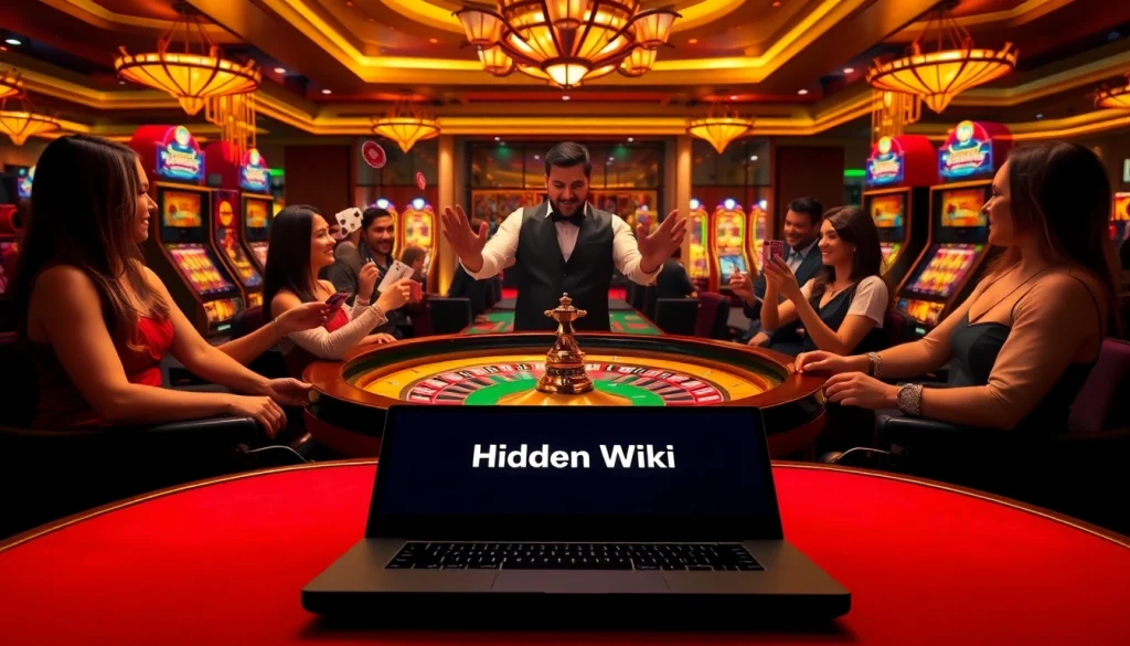 Players at a luxurious casino engaging in games, showcasing hidden wiki links for reliable gambling.