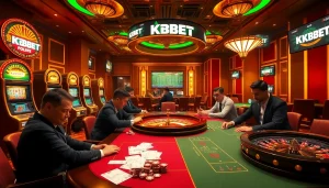 KBBET players expertly strategizing at a luxurious casino poker table.