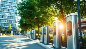 Discover innovative EV charging solutions at a modern urban charging station with eco-friendly design.