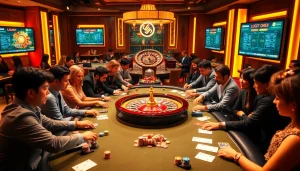 Players engaging in a thrilling game at a casino table, inspired by LC88 Marketing.