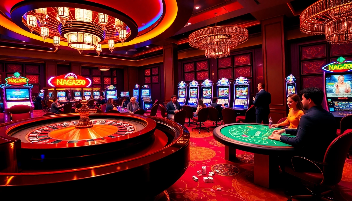 Naga99 casino scene featuring a vibrant roulette wheel and excited players.
