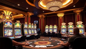 Players enjoying slot zeus in a vibrant casino atmosphere with Greek mythology elements.