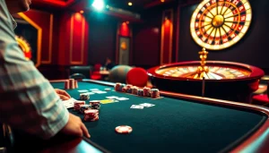 Betting excitement at XX88 with poker chips and cards on a vibrant casino table.