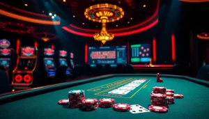 Engage in thrilling gameplay at 68VIP casino with vibrant chips and cards on a luxurious table.