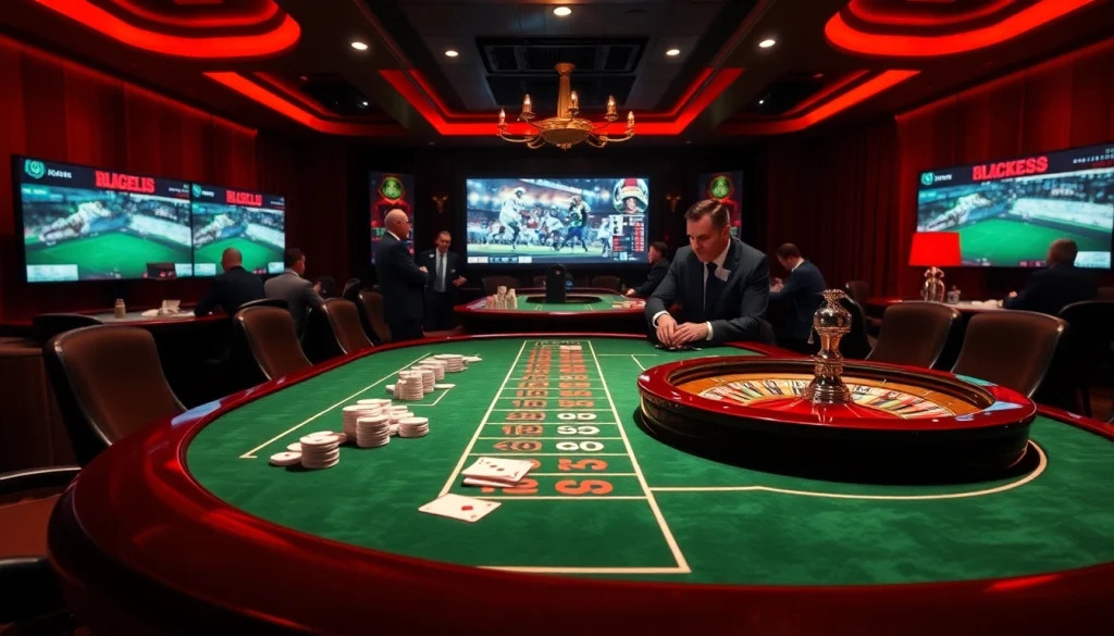 Experience thrilling online betting at https://vaoluoitv.it.com with vibrant casino elements, including poker chips and roulette wheels.